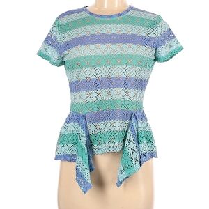 BCBGMAXAZRIA Women's Vicktoria Stretch Lace Peplum Top, SIZE MEDIUM